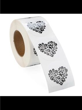 Roll of Heart Paw Print Stickers -500 stickers